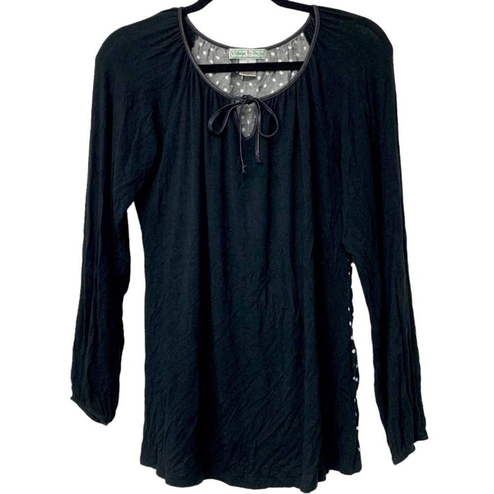 Boho Black And White Polka Dot Tie Front Top Shirt